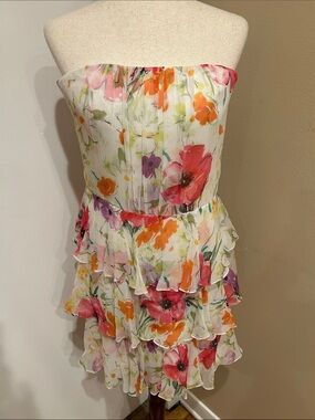 Polo Ralph Lauren White Floral Strapless Tiered Ruffle Dress Sz 12 NWT $398